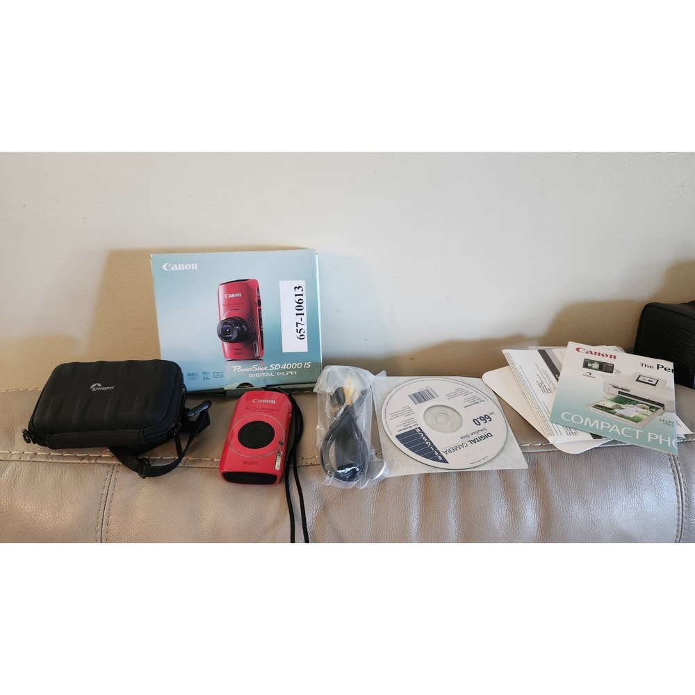 Canon PowerShot SD4000 IS Digital ELPH 10MP Red Digital Camera Set Bundle -READ!